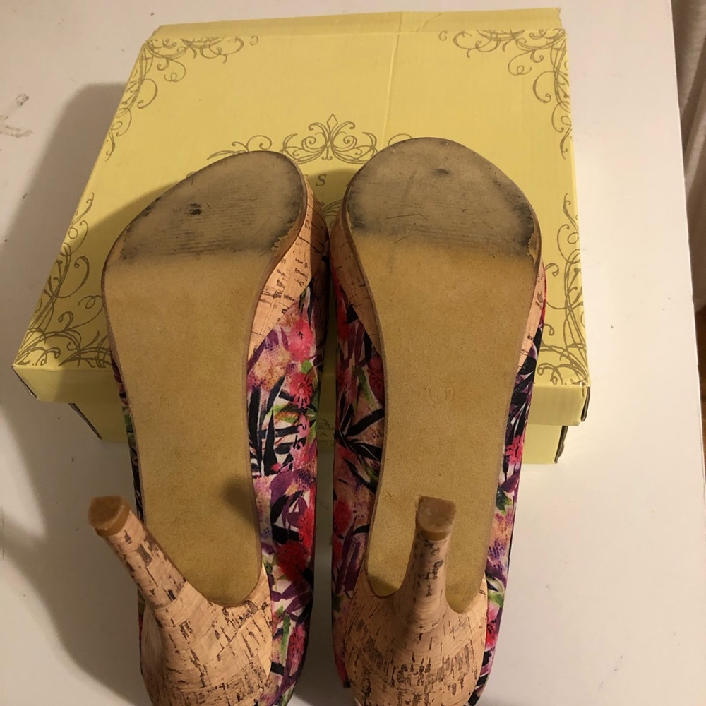Floral print cork wedge platform heels Sz 11 - Picture 4 of 4